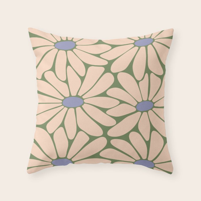Big Daisy - Groovy Flower Green, Off-white and Blue Throw Pillow Gallery Image 6