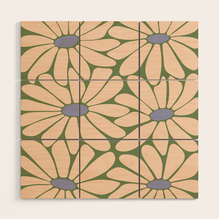 Big Daisy - Groovy Flower Green, Off-white and Blue Wood Wall Art Gallery Image 1