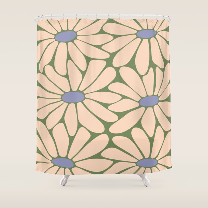 Big Daisy - Groovy Flower Green, Off-white and Blue Shower Curtain Gallery Image 1