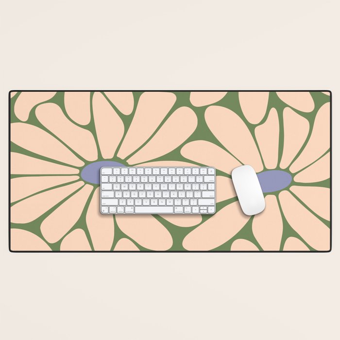 Big Daisy - Groovy Flower Green, Off-white and Blue Desk Mat Gallery Image 1