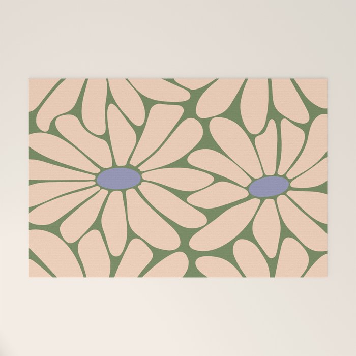 Big Daisy - Groovy Flower Green, Off-white and Blue Welcome Mat Gallery Image 1