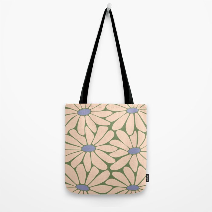 Big Daisy - Groovy Flower Green, Off-white and Blue Tote Bag Gallery Image 2