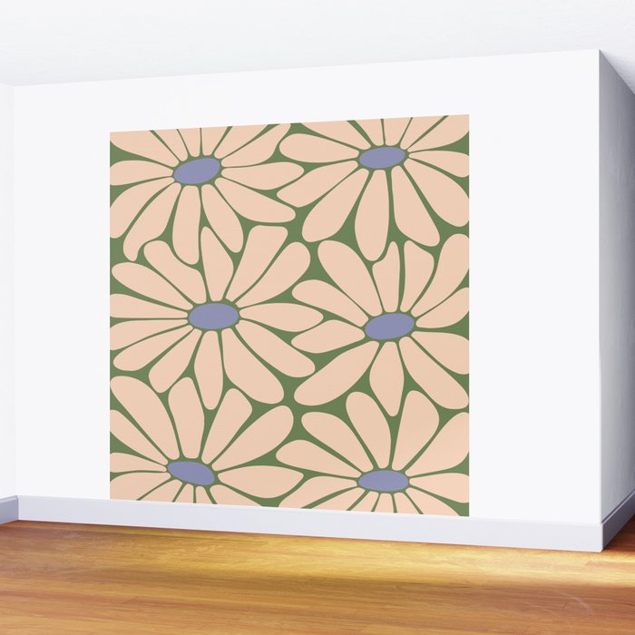 Big Daisy - Groovy Flower Green, Off-white and Blue Wall Mural Gallery Image 2