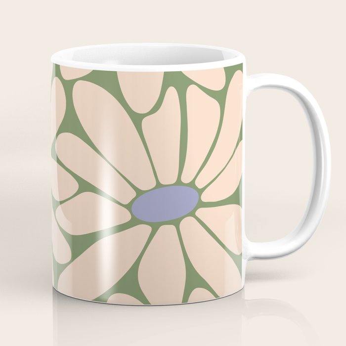 Big Daisy - Groovy Flower Green, Off-white and Blue Coffee Mug Gallery Image 1
