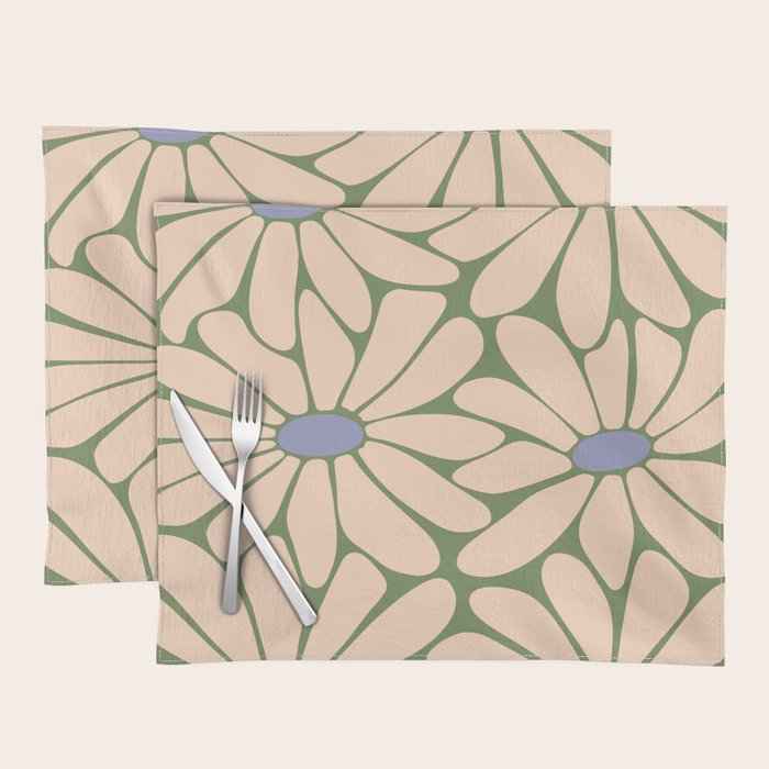 Big Daisy - Groovy Flower Green, Off-white and Blue Placemat Gallery Image 1