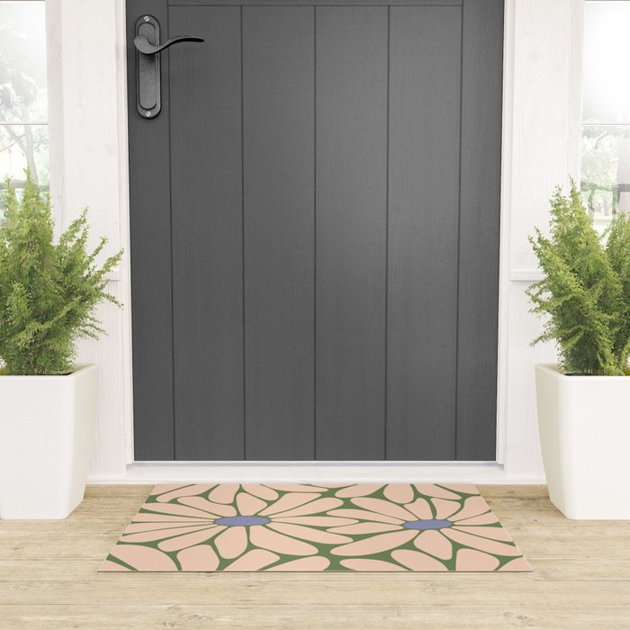 Big Daisy - Groovy Flower Green, Off-white and Blue Welcome Mat Gallery Image 3