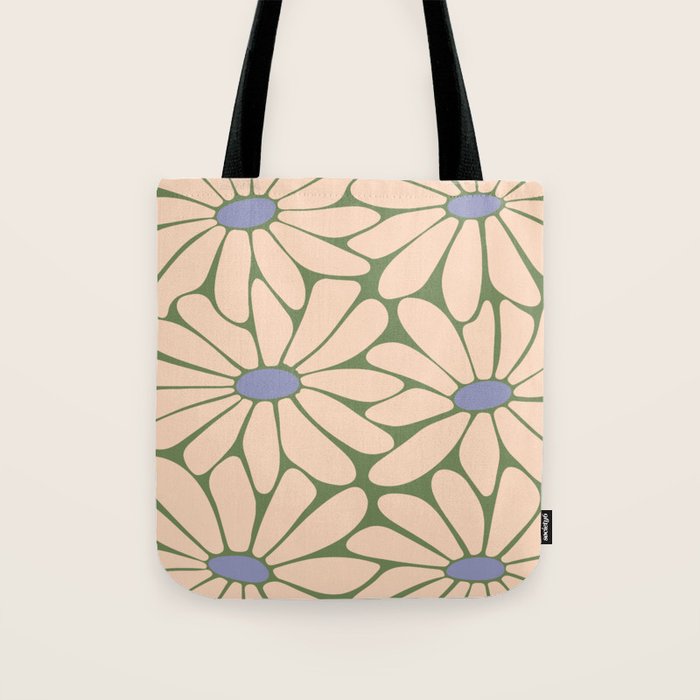 Big Daisy - Groovy Flower Green, Off-white and Blue Tote Bag Gallery Image 1