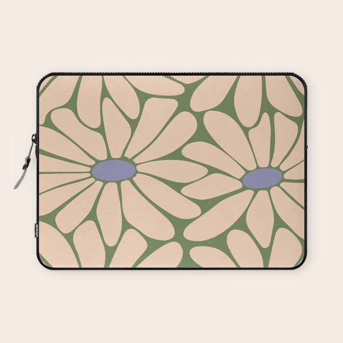 Big Daisy - Groovy Flower Green, Off-white and Blue Laptop Sleeve Gallery Image 1