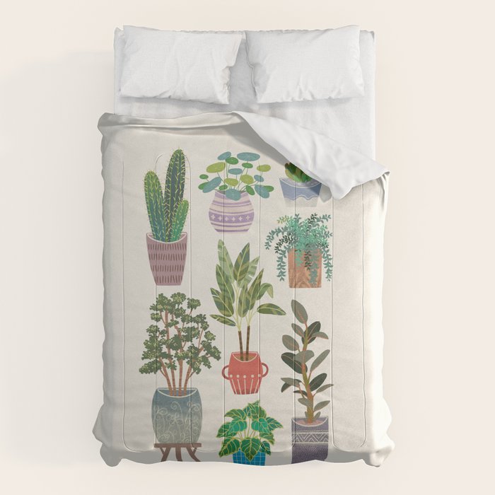 Art print of love for plants on a Ivory background Comforter Gallery Image 6