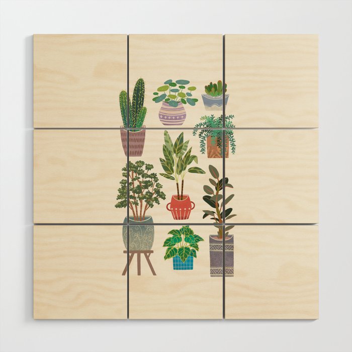 Art print of love for plants on a Ivory background Wood Wall Art Gallery Image 1