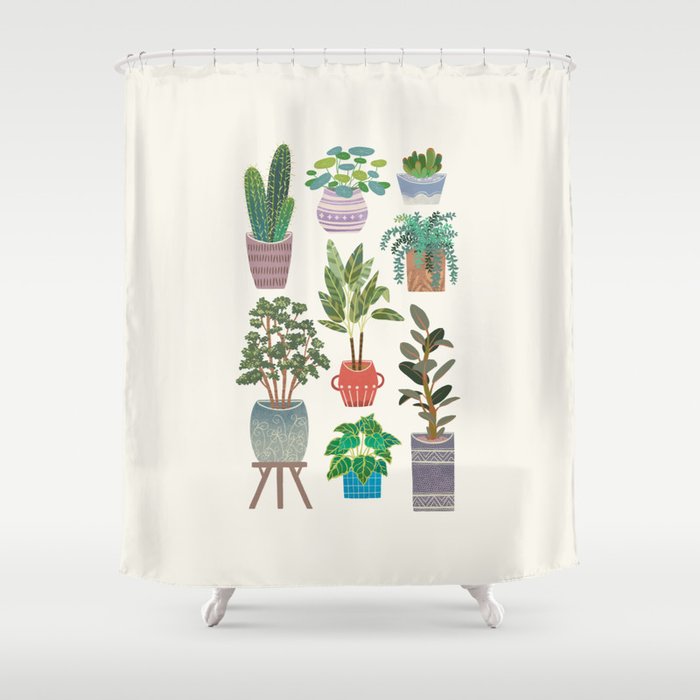 Art print of love for plants on a Ivory background Shower Curtain Gallery Image 1