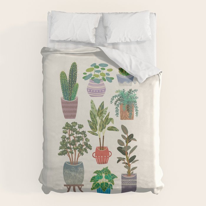 Art print of love for plants on a Ivory background Duvet Cover Gallery Image 6