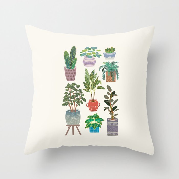 Art print of love for plants on a Ivory background Throw Pillow Gallery Image 6