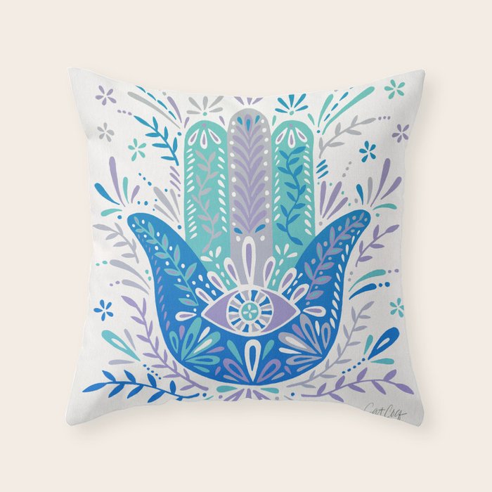 Hamsa Hand - Blue & Turquoise Palette Throw Pillow Gallery Image 1