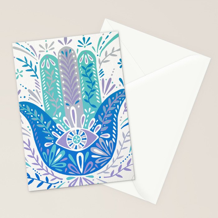 Hamsa Hand - Blue & Turquoise Palette Stationery Card Gallery Image 2