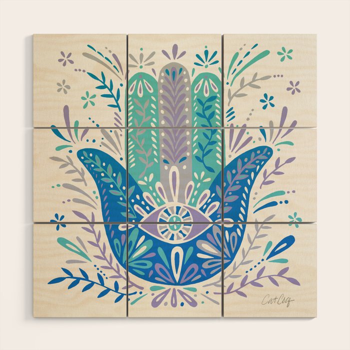 Hamsa Hand - Blue & Turquoise Palette Wood Wall Art Gallery Image 1