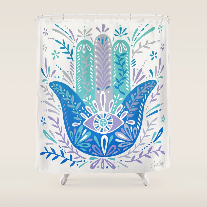 Hamsa Hand - Blue & Turquoise Palette Shower Curtain Gallery Image 1