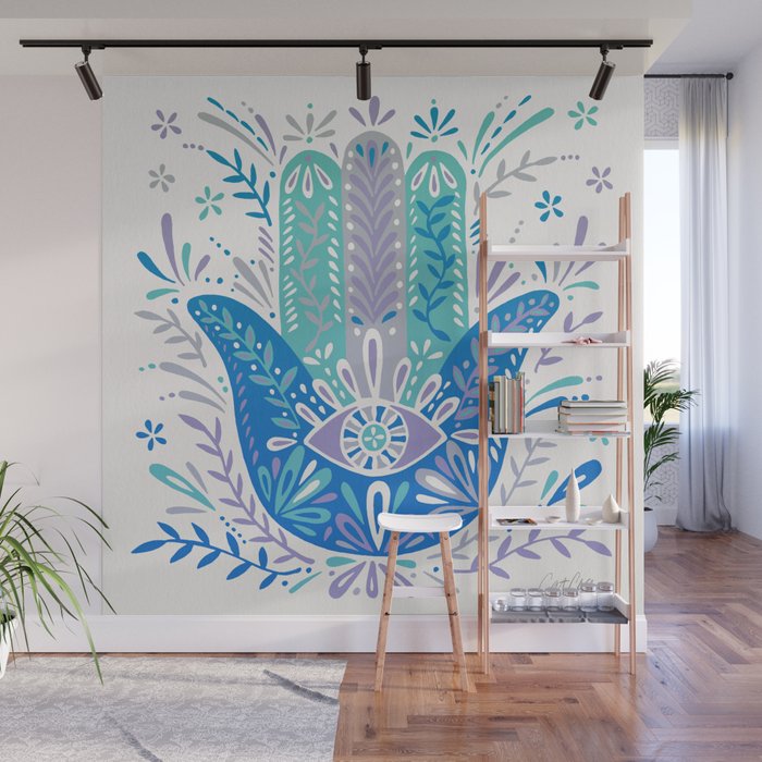 Hamsa Hand - Blue & Turquoise Palette Wall Mural Gallery Image 1