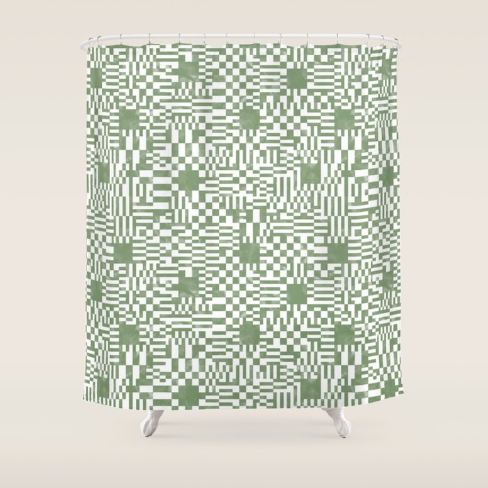 Green Op Art Vibes Shower Curtain Gallery Image 1