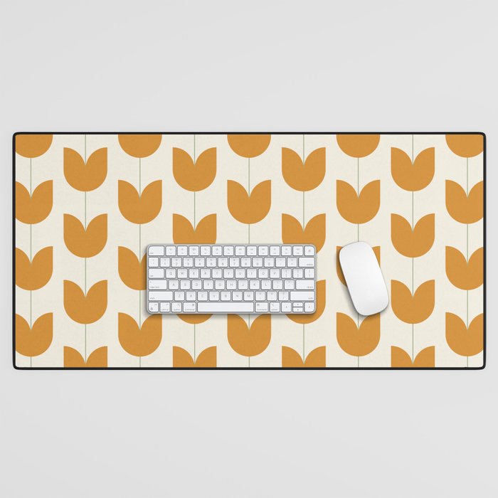 Spring Tulips V Orange Mid Century Flowers Desk Mat Gallery Image 1