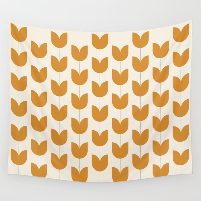 Spring Tulips V Orange Mid Century Flowers Wall Tapestry Gallery Image 4