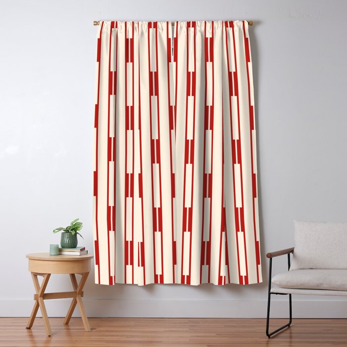 Minimalist Geometric Striped Geo Chain Vertical Pattern in Red and Cream Window Curtain Gallery Image 1
