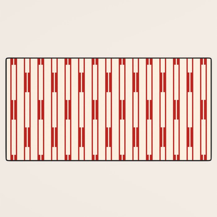 Minimalist Geometric Striped Geo Chain Vertical Pattern in Red and Cream Desk Mat Gallery Image 3