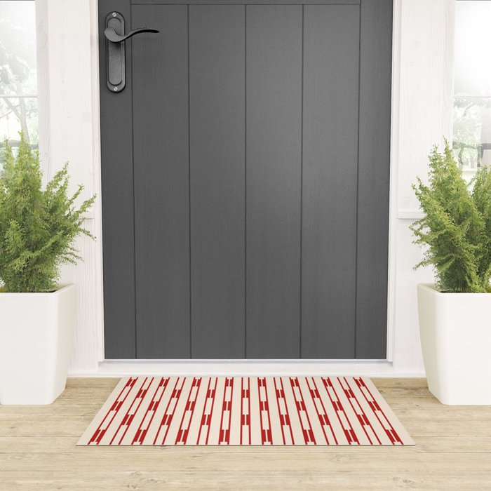 Minimalist Geometric Striped Geo Chain Vertical Pattern in Red and Cream Welcome Mat Gallery Image 3