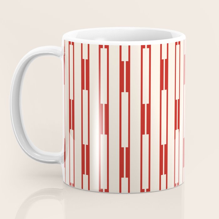 Minimalist Geometric Striped Geo Chain Vertical Pattern in Red and Cream Coffee Mug Gallery Image 3