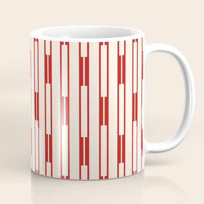 Minimalist Geometric Striped Geo Chain Vertical Pattern in Red and Cream Coffee Mug Gallery Image 1