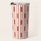 Minimalist Geometric Striped Geo Chain Vertical Pattern in Red and Cream Travel Mug Gallery Image 3