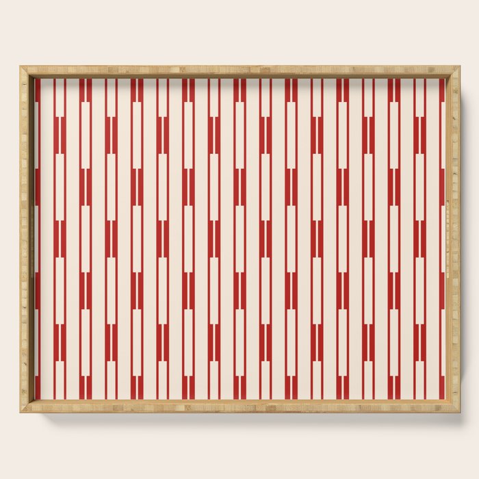 Minimalist Geometric Striped Geo Chain Vertical Pattern in Red and Cream Serving Tray Gallery Image 1