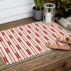 Minimalist Geometric Striped Geo Chain Vertical Pattern in Red and Cream Outdoor Rug Gallery Image 2