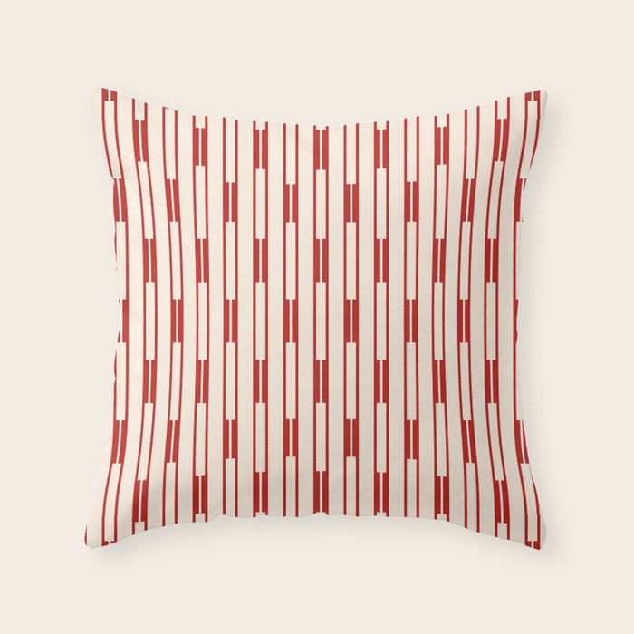 Minimalist Geometric Striped Geo Chain Vertical Pattern in Red and Cream Throw Pillow Gallery Image 1