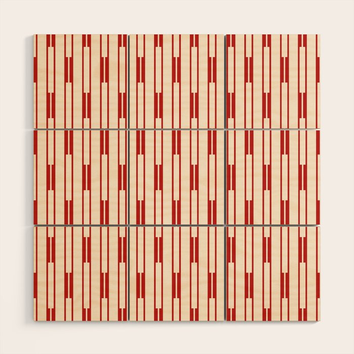 Minimalist Geometric Striped Geo Chain Vertical Pattern in Red and Cream Wood Wall Art Gallery Image 1