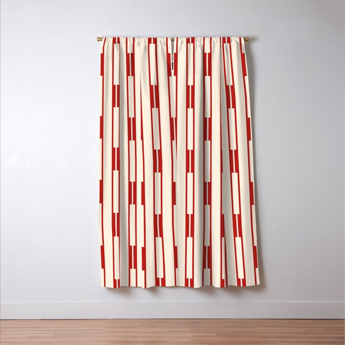 Minimalist Geometric Striped Geo Chain Vertical Pattern in Red and Cream Window Curtain Gallery Image 3