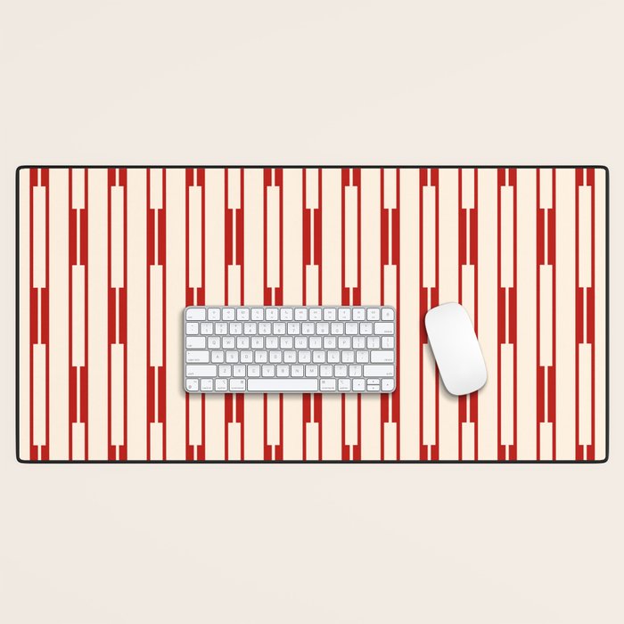 Minimalist Geometric Striped Geo Chain Vertical Pattern in Red and Cream Desk Mat Gallery Image 1