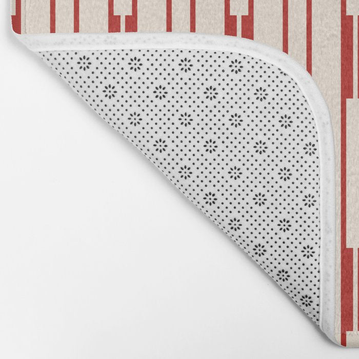Minimalist Geometric Striped Geo Chain Vertical Pattern in Red and Cream Bath Mat Gallery Image 2