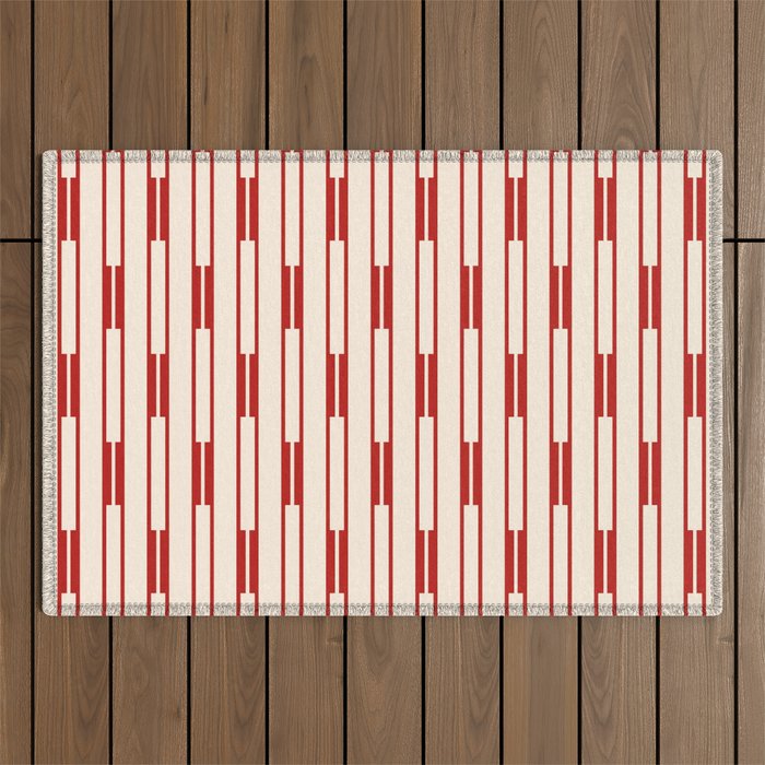 Minimalist Geometric Striped Geo Chain Vertical Pattern in Red and Cream Outdoor Rug Gallery Image 1