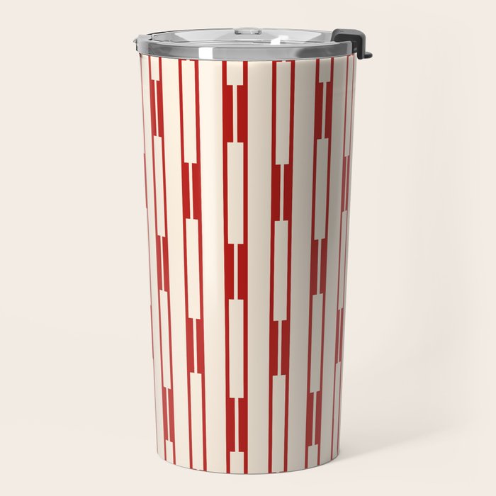 Minimalist Geometric Striped Geo Chain Vertical Pattern in Red and Cream Travel Mug Gallery Image 2