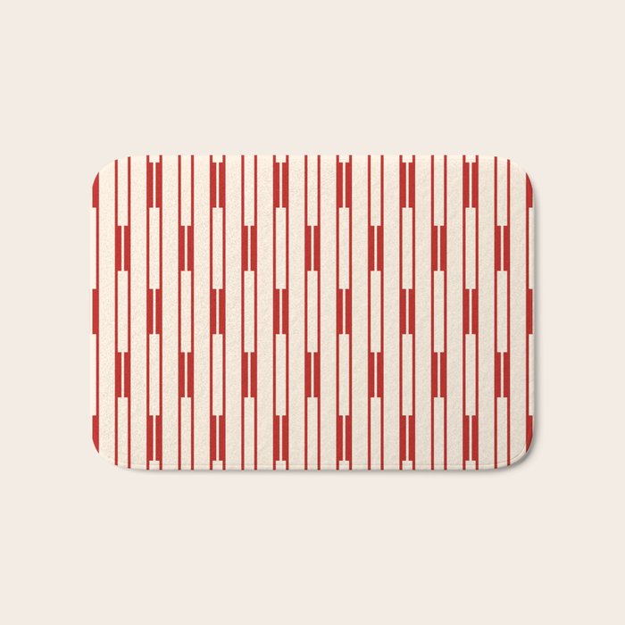 Minimalist Geometric Striped Geo Chain Vertical Pattern in Red and Cream Bath Mat Gallery Image 1
