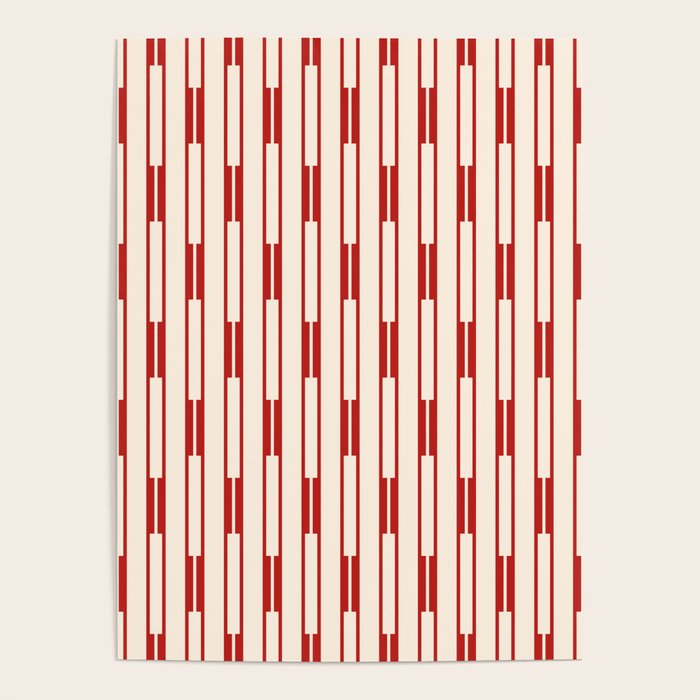 Minimalist Geometric Striped Geo Chain Vertical Pattern in Red and Cream Poster Gallery Image 4