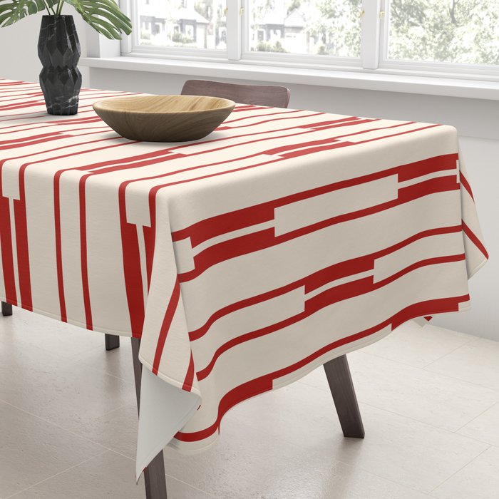 Minimalist Geometric Striped Geo Chain Vertical Pattern in Red and Cream Tablecloth Gallery Image 3