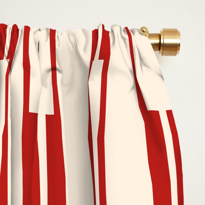 Minimalist Geometric Striped Geo Chain Vertical Pattern in Red and Cream Window Curtain Gallery Image 2