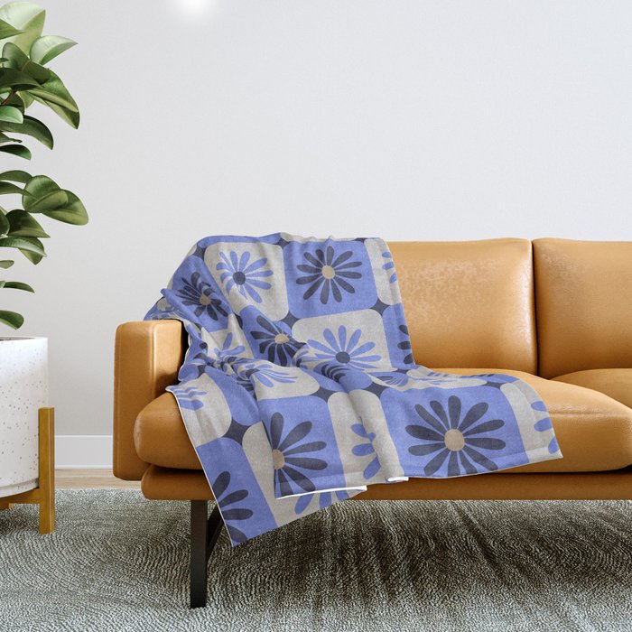 Checkered Daisies - Periwinkle Throw Blanket Gallery Image 1