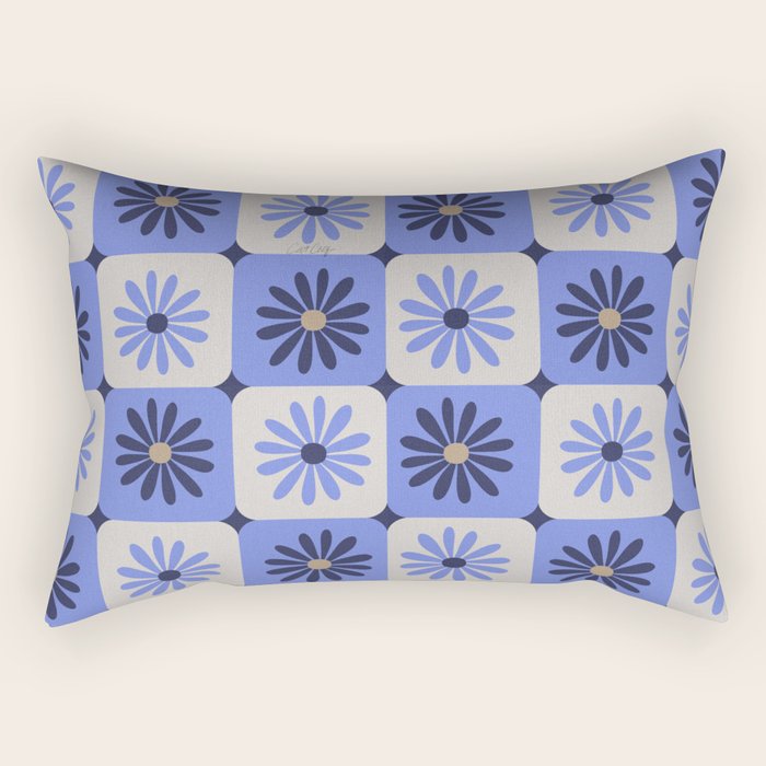 Checkered Daisies - Periwinkle Rectangular Pillow Gallery Image 2