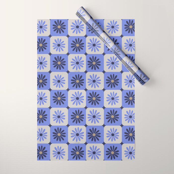 Checkered Daisies - Periwinkle Wrapping Paper Gallery Image 1