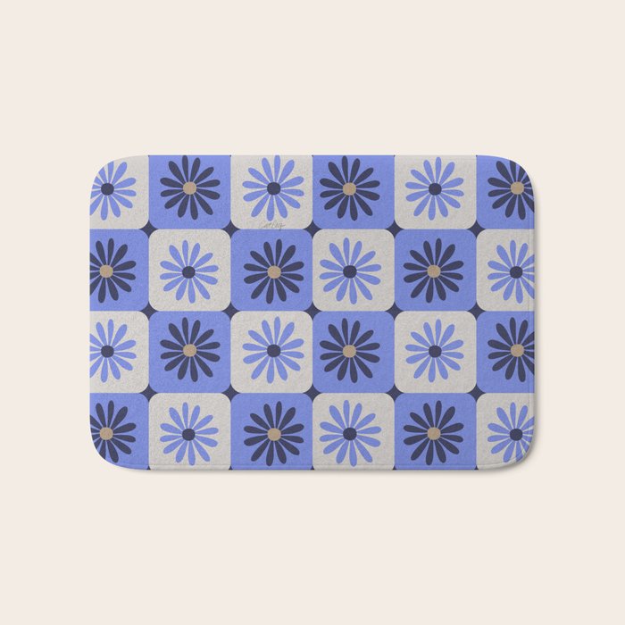 Checkered Daisies - Periwinkle Bath Mat Gallery Image 1