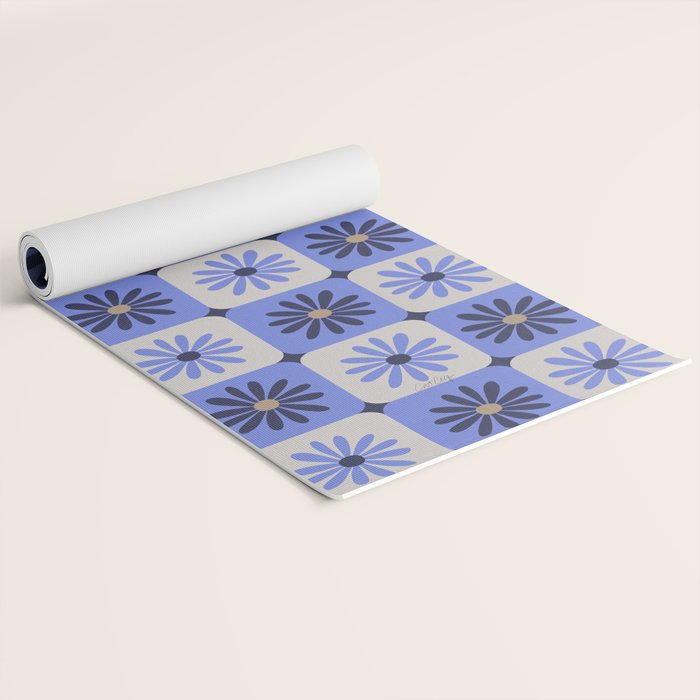 Checkered Daisies - Periwinkle Yoga Mat Gallery Image 2