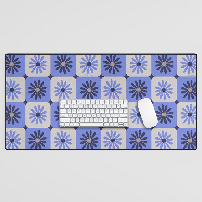 Checkered Daisies - Periwinkle Desk Mat Gallery Image 1